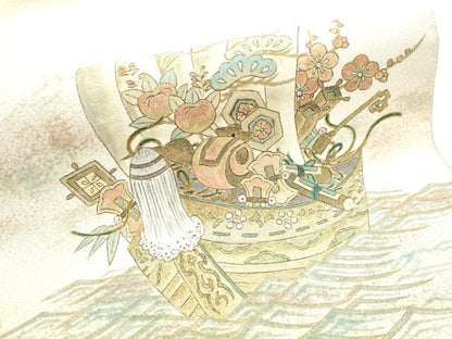 平和屋着物●両面　太鼓柄袋帯　作家物　綴れ　宝船　金彩　正絹　逸品　CABC5526hy