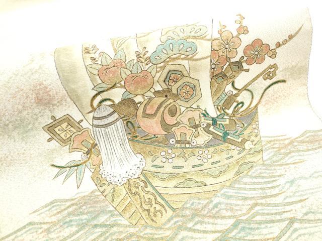 平和屋着物●両面　太鼓柄袋帯　作家物　綴れ　宝船　金彩　正絹　逸品　CABC5526hy