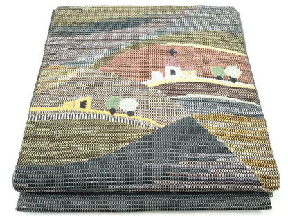 平和屋着物●太鼓柄袋帯 風景文 金糸 正絹 逸品 CABC5529hy