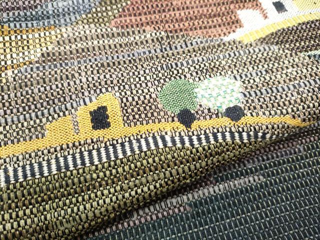 平和屋着物●太鼓柄袋帯 風景文 金糸 正絹 逸品 CABC5529hy