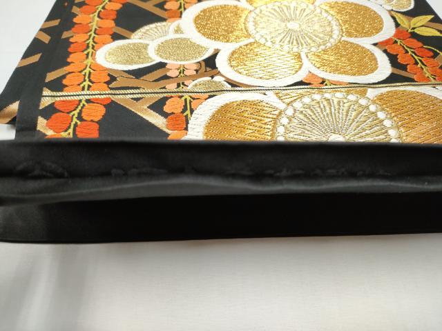 平和屋着物●西陣 河合美術織物謹製 六通柄袋帯 唐織 草花文 黒地 金糸 正絹 逸品 CABC5531hy
