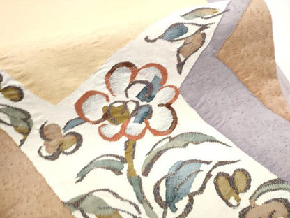平和屋着物●太鼓柄袋帯 作家物 すくい織 草花文 銀糸 正絹 逸品 CABC5532hy