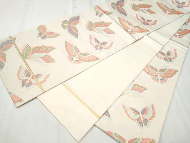 平和屋着物●全通柄 本袋帯 舞蝶文 金糸 正絹 逸品 CABC5534hy