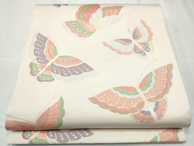 平和屋着物●全通柄 本袋帯 舞蝶文 金糸 正絹 逸品 CABC5534hy