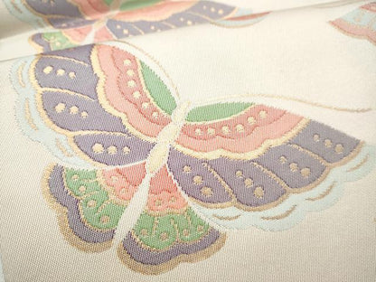 平和屋着物●全通柄 本袋帯 舞蝶文 金糸 正絹 逸品 CABC5534hy