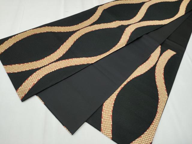 平和屋着物●六通柄袋帯 立涌文 黒地 正絹 逸品 CABC5538hy