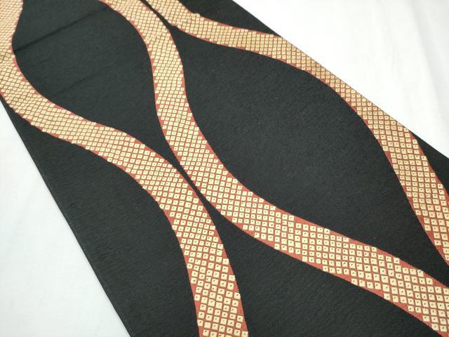 平和屋着物●六通柄袋帯 立涌文 黒地 正絹 逸品 CABC5538hy