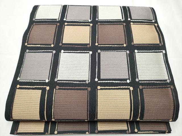平和屋着物●六通柄袋帯 市松文 正絹 逸品 CABC5539hy