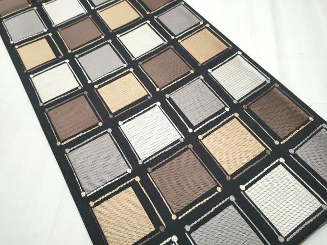 平和屋着物●六通柄袋帯 市松文 正絹 逸品 CABC5539hy