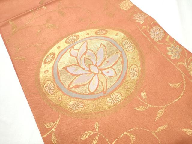 平和屋着物●洛風林　工芸帯地　六通柄袋帯　絵皿花文　金糸　正絹　逸品　CABC5542hy