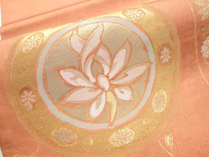 平和屋着物●洛風林　工芸帯地　六通柄袋帯　絵皿花文　金糸　正絹　逸品　CABC5542hy
