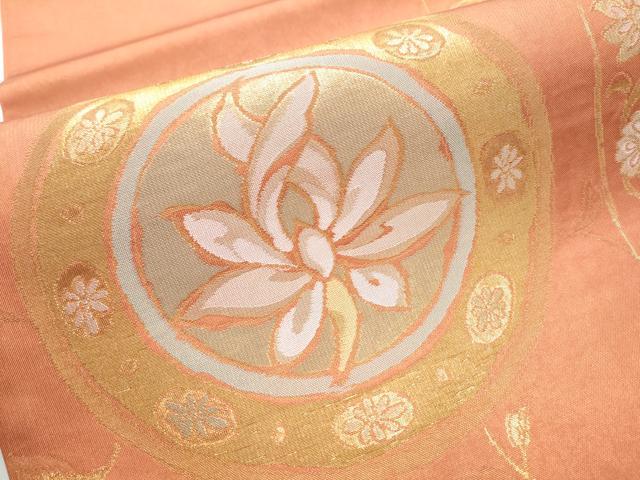 平和屋着物●洛風林　工芸帯地　六通柄袋帯　絵皿花文　金糸　正絹　逸品　CABC5542hy