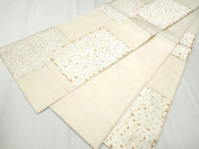 平和屋着物●六通柄袋帯 唐織 色紙重ね舞桜文 金糸 正絹 逸品 CABC5551hy
