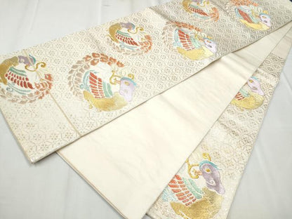 平和屋着物●六通柄 本袋帯 天平花喰鳥錦 金銀糸 正絹 逸品 CABC5553hy