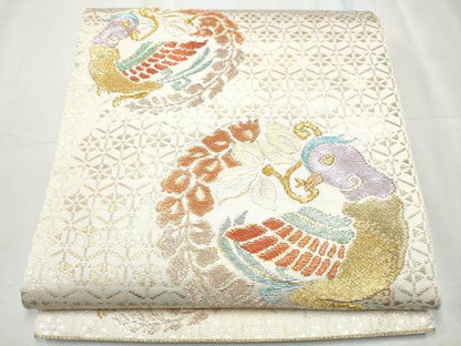 平和屋着物●六通柄 本袋帯 天平花喰鳥錦 金銀糸 正絹 逸品 CABC5553hy