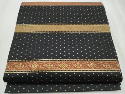 平和屋着物●六通柄袋帯 横段花文 黒地 金糸 正絹 逸品 CABC5556hy
