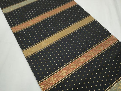 平和屋着物●六通柄袋帯 横段花文 黒地 金糸 正絹 逸品 CABC5556hy