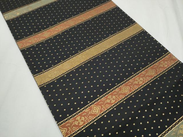 平和屋着物●六通柄袋帯 横段花文 黒地 金糸 正絹 逸品 CABC5556hy