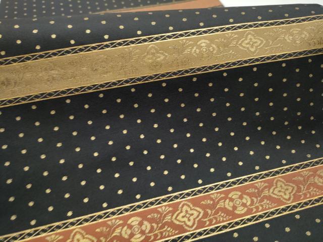 平和屋着物●六通柄袋帯 横段花文 黒地 金糸 正絹 逸品 CABC5556hy