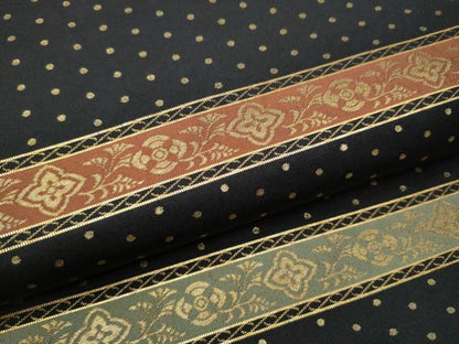 平和屋着物●六通柄袋帯 横段花文 黒地 金糸 正絹 逸品 CABC5556hy