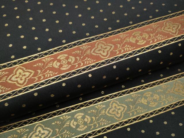 平和屋着物●六通柄袋帯 横段花文 黒地 金糸 正絹 逸品 CABC5556hy