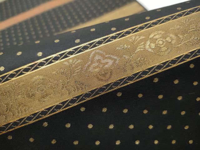 平和屋着物●六通柄袋帯 横段花文 黒地 金糸 正絹 逸品 CABC5556hy