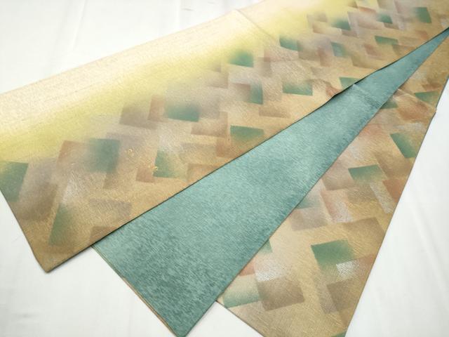 平和屋着物●両面 六通柄袋帯 作家物 色紙重ね文 銀糸 正絹 逸品 CABC5559hy