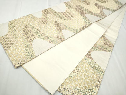 平和屋着物●六通柄袋帯 道長花文 金糸 正絹 逸品 CABC5561hy