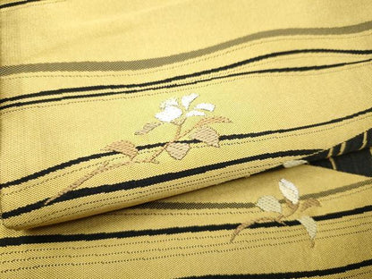 平和屋着物●六通柄袋帯 紹巴 枝花文 正絹 逸品 CABC5562hy