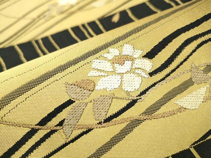 平和屋着物●六通柄袋帯 紹巴 枝花文 正絹 逸品 CABC5562hy