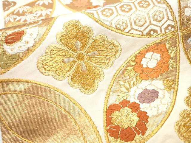 平和屋着物●六通柄袋帯　唐織　四季草花七宝文　金銀糸　正絹　逸品　CABC5566hy