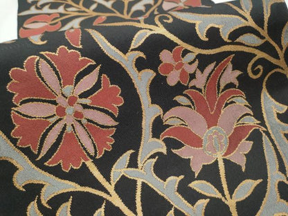 平和屋着物●織物一筋名門　織悦　全通柄　本袋帯　花唐草文　黒地　金糸　正絹　逸品　CABC5567hy