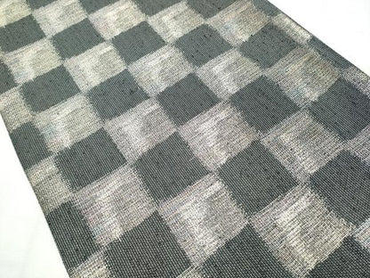 平和屋着物●六通柄袋帯 市松文 銀糸 正絹 逸品 CABC5568hy