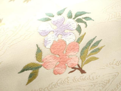平和屋着物●全通柄袋帯 唐織 枝花文 正絹 逸品 CABC5571hy