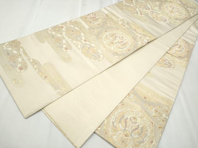平和屋着物●六通柄袋帯 霞取唐花龍目文 金糸 正絹 逸品 CABC5572hy