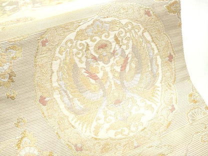 平和屋着物●六通柄袋帯 霞取唐花龍目文 金糸 正絹 逸品 CABC5572hy
