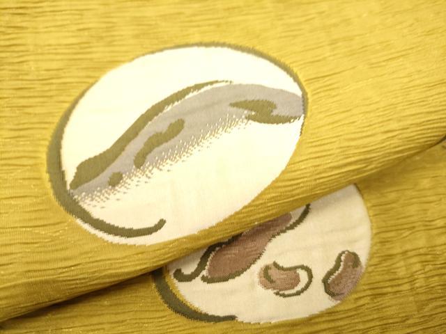 平和屋着物●太鼓柄袋帯 魚 休み鳥枝葉丸文 正絹 逸品 CABC5575hy