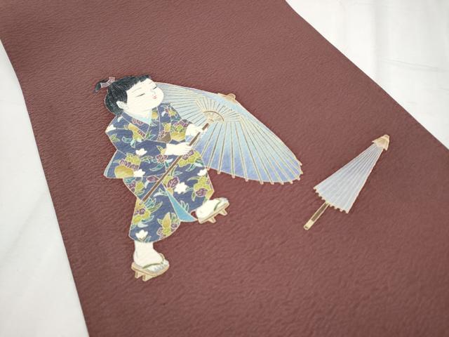 平和屋着物●友禅作家 茂野大生 太鼓柄袋帯 童子遊び 金彩 正絹 逸品 CABC5581hy