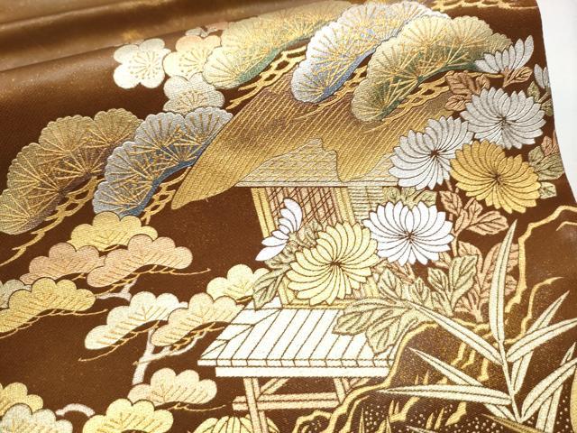 平和屋着物●金彩友禅 卓越技能者・名工・和田光正 太鼓柄袋帯 松竹梅風景文 金銀彩 正絹 逸品 CABC5582hy