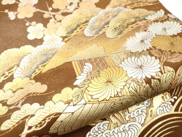 平和屋着物●金彩友禅 卓越技能者・名工・和田光正 太鼓柄袋帯 松竹梅風景文 金銀彩 正絹 逸品 CABC5582hy