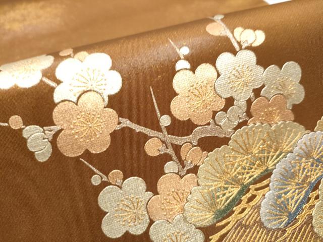 平和屋着物●金彩友禅 卓越技能者・名工・和田光正 太鼓柄袋帯 松竹梅風景文 金銀彩 正絹 逸品 CABC5582hy