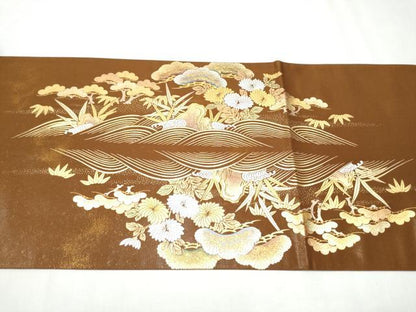 平和屋着物●金彩友禅 卓越技能者・名工・和田光正 太鼓柄袋帯 松竹梅風景文 金銀彩 正絹 逸品 CABC5582hy