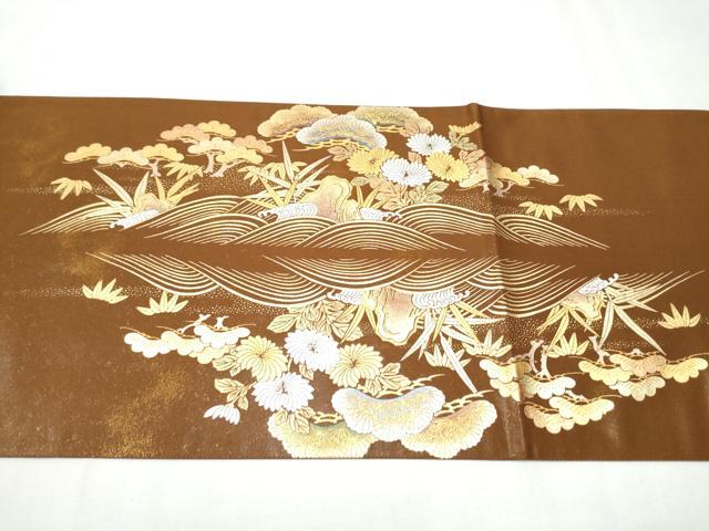 平和屋着物●金彩友禅 卓越技能者・名工・和田光正 太鼓柄袋帯 松竹梅風景文 金銀彩 正絹 逸品 CABC5582hy