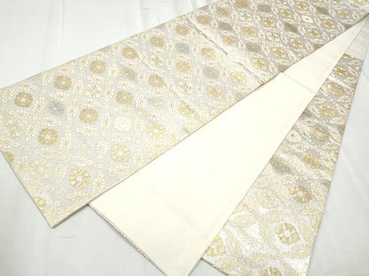 平和屋着物●六通柄袋帯　七宝花文　金糸　正絹　逸品　CABC5589hy