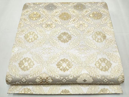 平和屋着物●六通柄袋帯　七宝花文　金糸　正絹　逸品　CABC5589hy