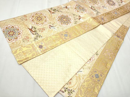 平和屋着物●佐賀錦 六通柄袋帯 唐織 正倉院花喰鳥 金糸 正絹 逸品 CABC5590hy