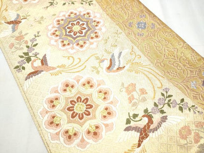 平和屋着物●佐賀錦 六通柄袋帯 唐織 正倉院花喰鳥 金糸 正絹 逸品 CABC5590hy