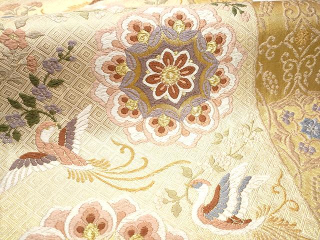 平和屋着物●佐賀錦 六通柄袋帯 唐織 正倉院花喰鳥 金糸 正絹 逸品 CABC5590hy