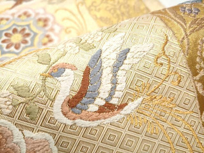 平和屋着物●佐賀錦 六通柄袋帯 唐織 正倉院花喰鳥 金糸 正絹 逸品 CABC5590hy
