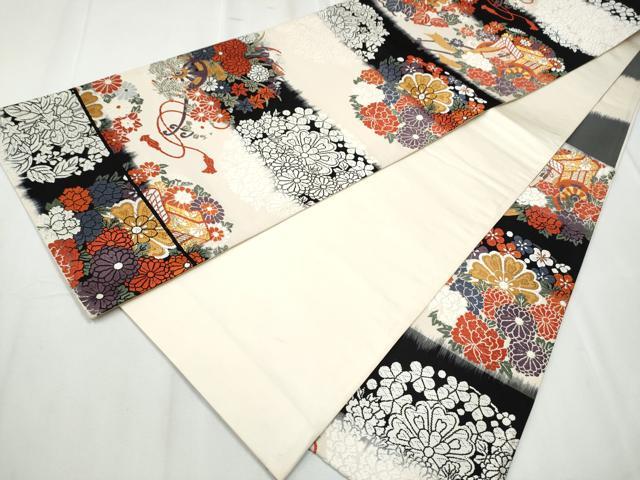 平和屋着物●六通柄袋帯 唐織 御所車花文 金糸 正絹 逸品 CABC5592hy